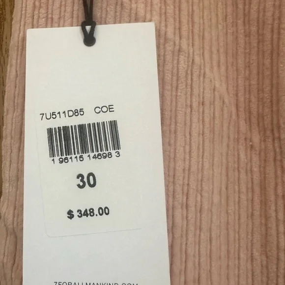 NWT 7 For All Mankind CORDUROY EASY TROUSER IN CAMEO ROSE, size 30, runs large - Picture 3 of 11